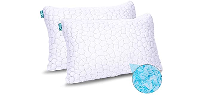 2-Pack Cooling Bed Pillows for Sleeping - Adjustable Gel Shredded Memory Foam Pillow - Hypoallergenic Bamboo Pillows for Side Back Sleepers + Washable Removable Cover Queen Size