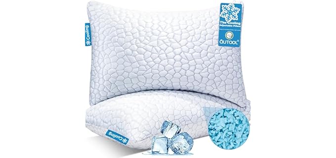 QUTOOL Cooling Pillows for Sleeping 2 Pack, Shredded Memory Foam Bed Pillows Queen Size Set of 2, Gel Pillows for Hot Sleepers Cool Pillow for Side Back and Stomach Sleepers, Cold Pillows, Supportive